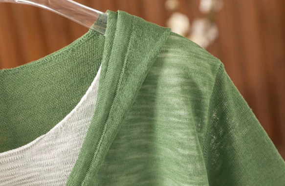 【夏用 薄手 大サイズ】レディース かさね着風 ジャージー麻 薄手 ニット半袖Tシャツ ゆったり フード付き カジュアル 7枚目の画像