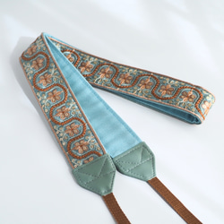 【ウェーブフラワー】ターコイズブルー　カメラストラップ　インド刺繍　帆布 4枚目の画像