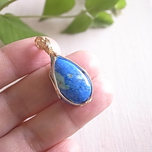 海碧の宝石 アズライトinバライト ペルー産 ペンダントトップ ワイヤー