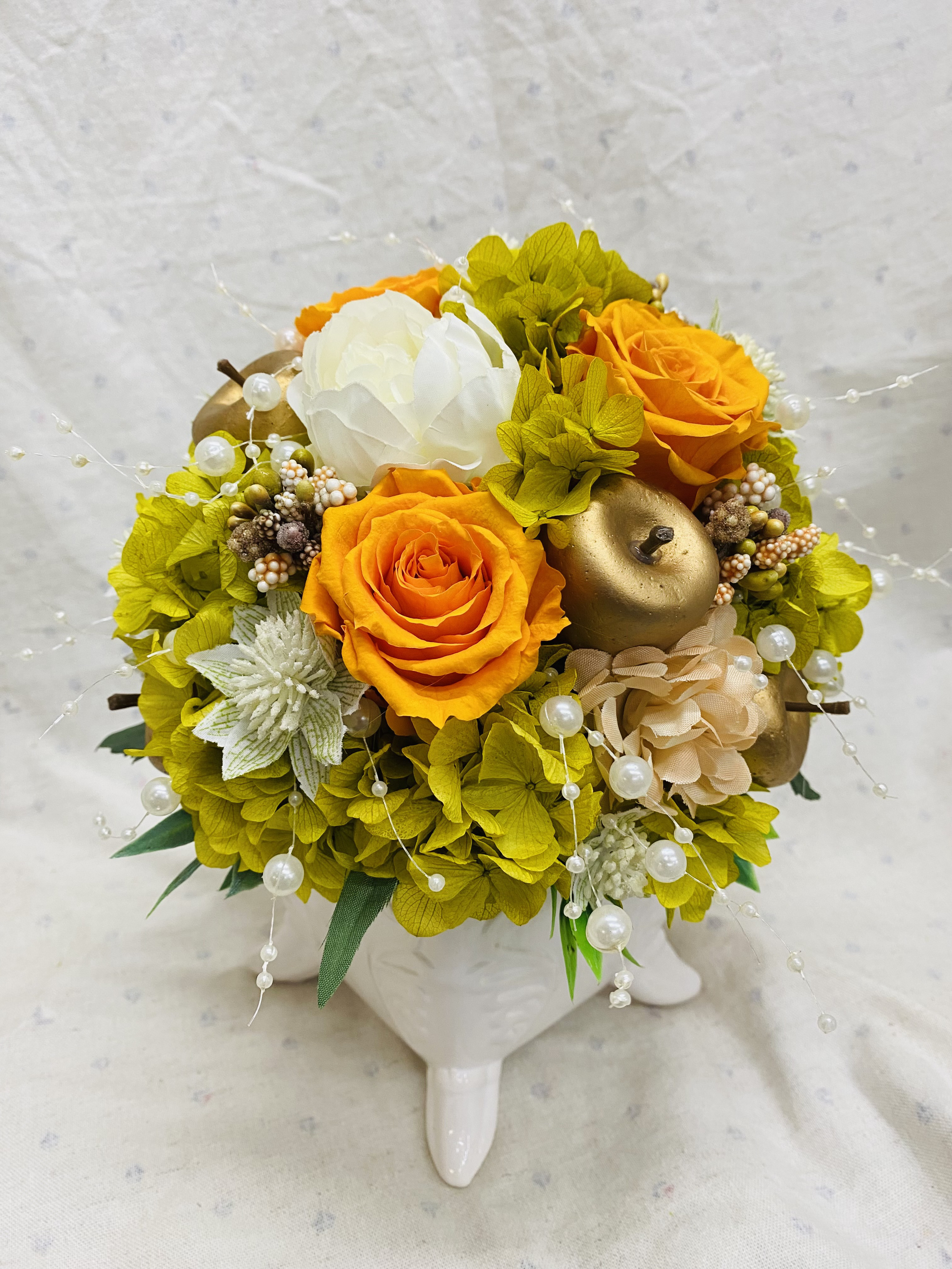 一点物【フラワーギフト】イエローローズメインのプリザーブドフラワー