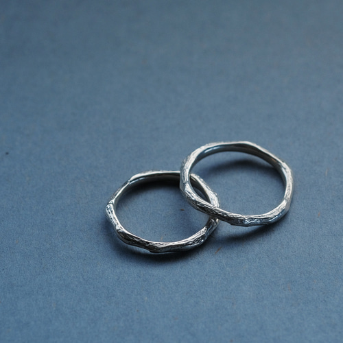 2コset) 小枝 テクスチャー ペア リング シルバー925 指輪・リング