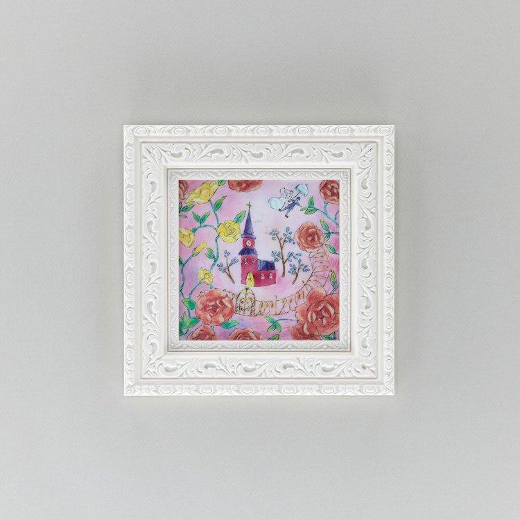 七宝焼アートフレーム「ピンクの教会」染型七宝　京七宝