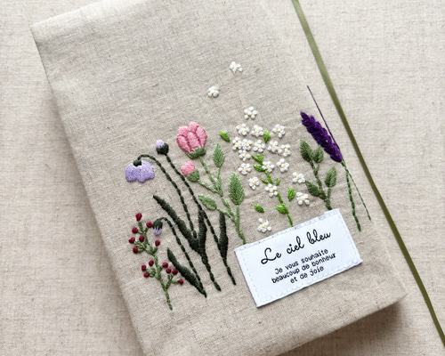 新書_c003】ブックカバー 手刺繍 花刺繍 ブックカバー ブックカバーの