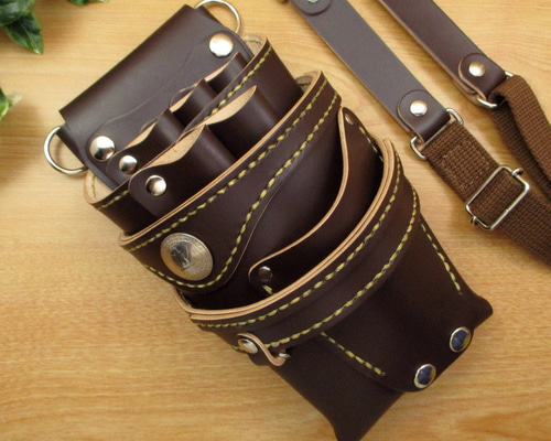 手縫い 本革 5丁差し シザーケース (ダークブラウン) SCA-125/CDB