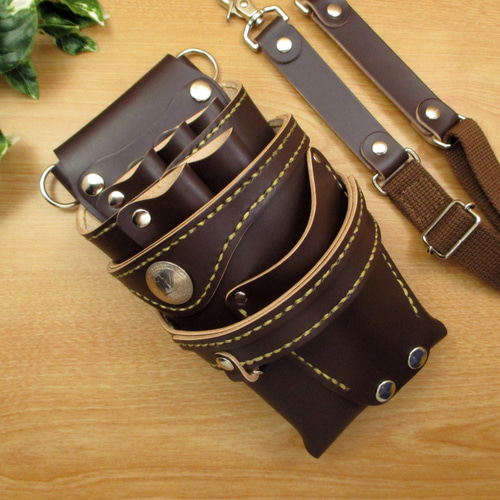 手縫い 本革 5丁差し シザーケース (ダークブラウン) SCA-125