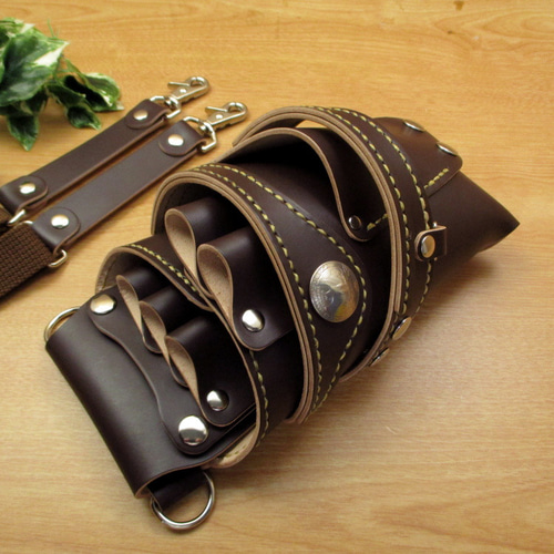 手縫い 本革 5丁差し シザーケース (ダークブラウン) SCA-125