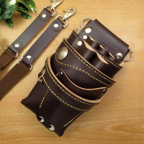 手縫い 本革 5丁差し シザーケース (ダークブラウン) SCA-125/CDB