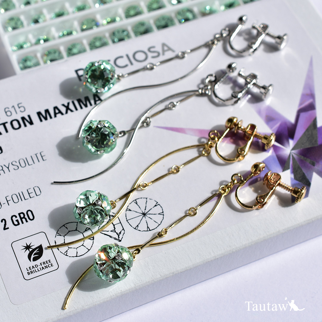 【クリソライト】ミラーボール煌めき ピアス・イヤリング｜プレシオサ使用 受注生産