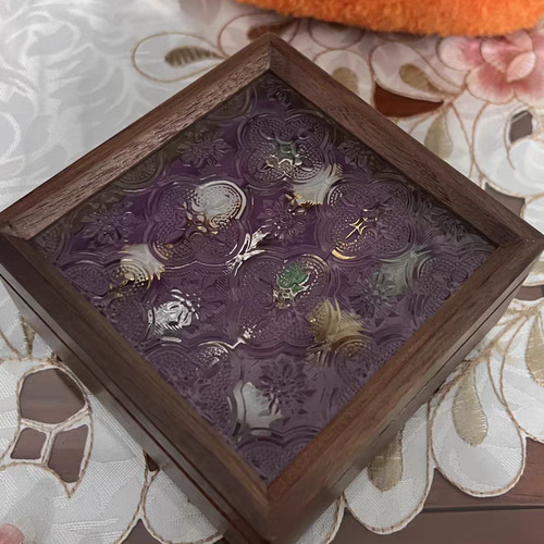 パープル ベルベット 花柄ガラス 木 リング指輪 ピアス ジュエリー収納