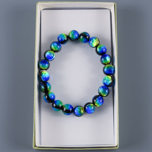 10mm 沖縄ケラママリン 琉球蛍石ガラス 腕輪 ブレスレット 数珠 蓄光