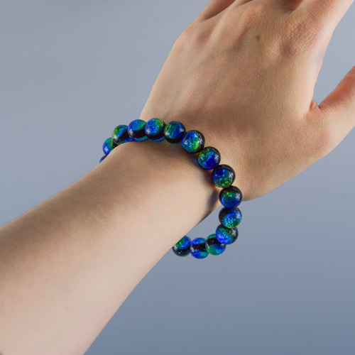 10mm 沖縄ケラママリン 琉球蛍石ガラス 腕輪 ブレスレット 数珠 蓄光