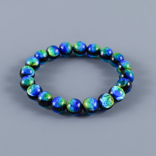 10mm 沖縄ケラママリン 琉球蛍石ガラス 腕輪 ブレスレット 数珠 蓄光