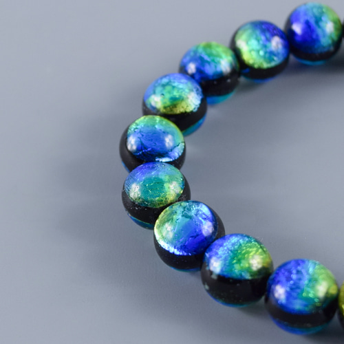 10mm 沖縄ケラママリン 琉球蛍石ガラス 腕輪 ブレスレット 数珠 蓄光