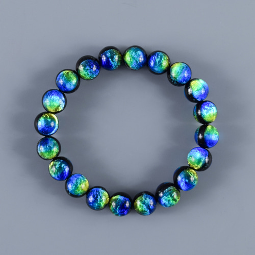 10mm 沖縄ケラママリン 琉球蛍石ガラス 腕輪 ブレスレット 数珠 蓄光