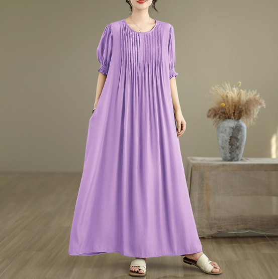 良い品質の対外貿易輸出は膝丈の純色スカートを長くします新型太ったmmゆったりとした痩せた膝丈ワンピース