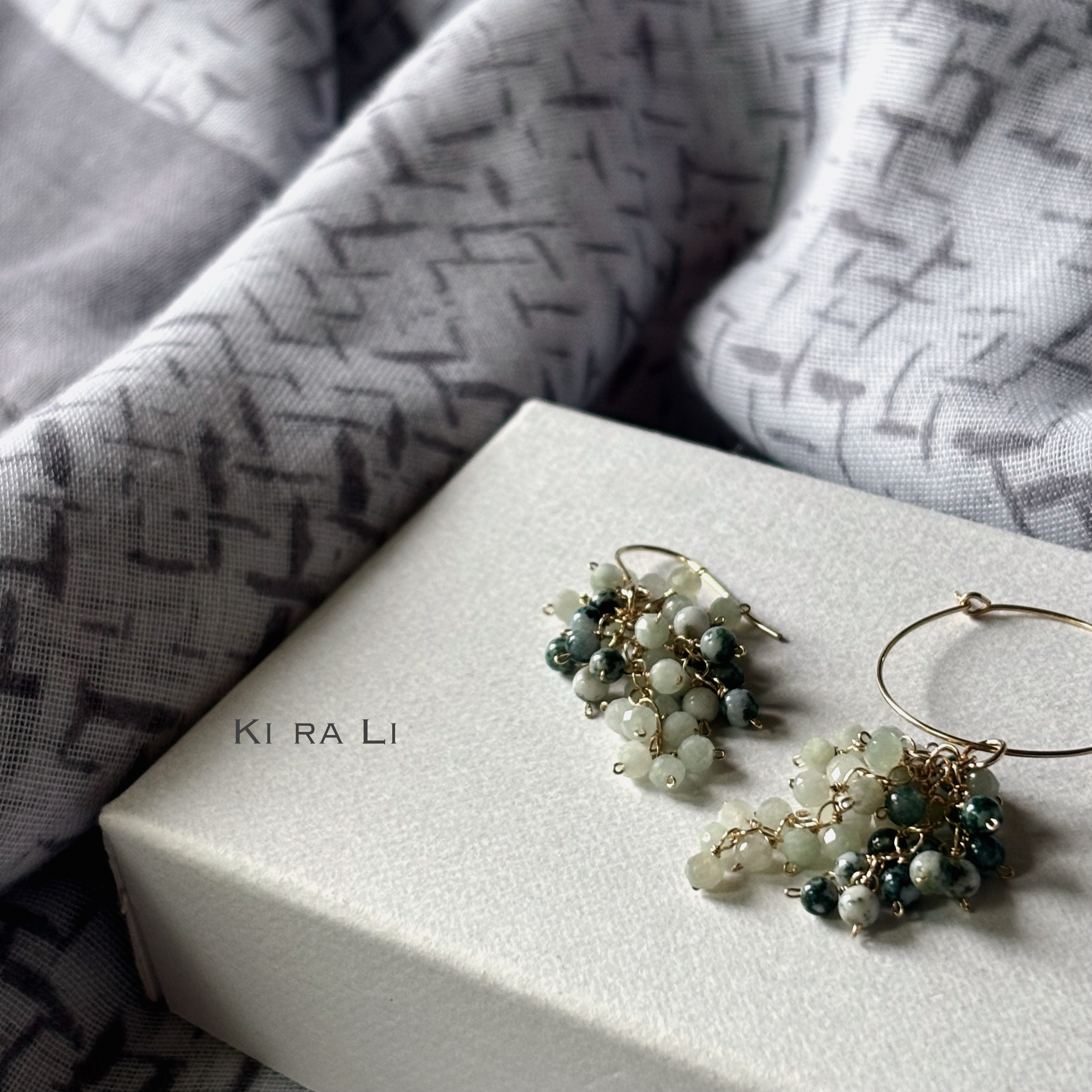 14KGF 翡翠とアゲートのつぶつぶピアス（イヤリング）