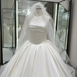 送料無料！ウエディングドレス シルクタフタ ベアトップ オフホワイト