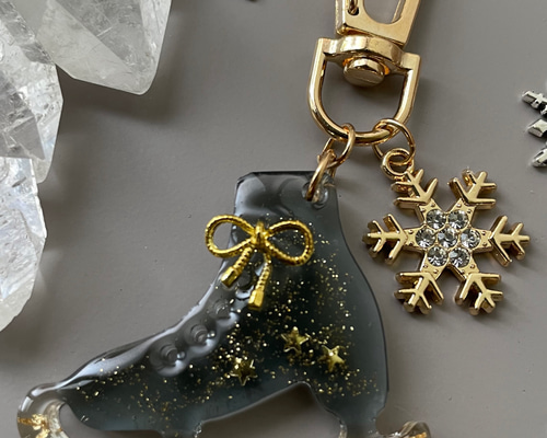 スケート靴チャーム キーホルダー 【スノーグレー】 バッグチャーム