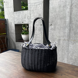 【徳永様　受注販売分】ハンドメイド 黒 かごバッグ 受注制作】かごバッグ - スクエア - 茶 - LOPのがまぐち