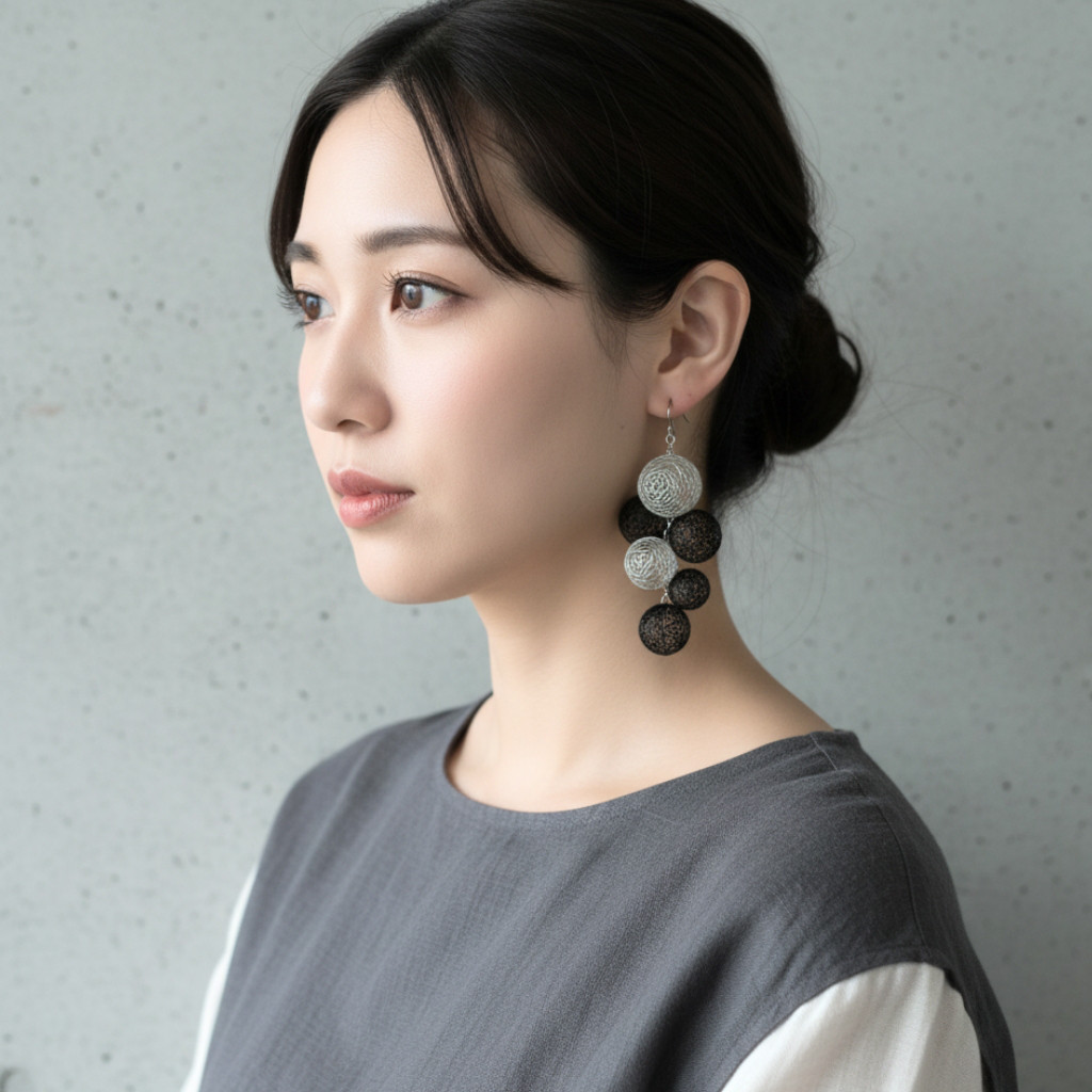 星月夜の糸玉ピアス/イヤリング