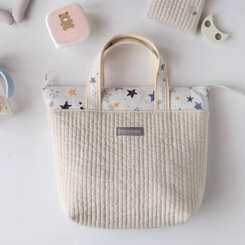 おでかけに持っていきたい保冷ヌビバッグ 洗えるバッグ お弁当入れ 星