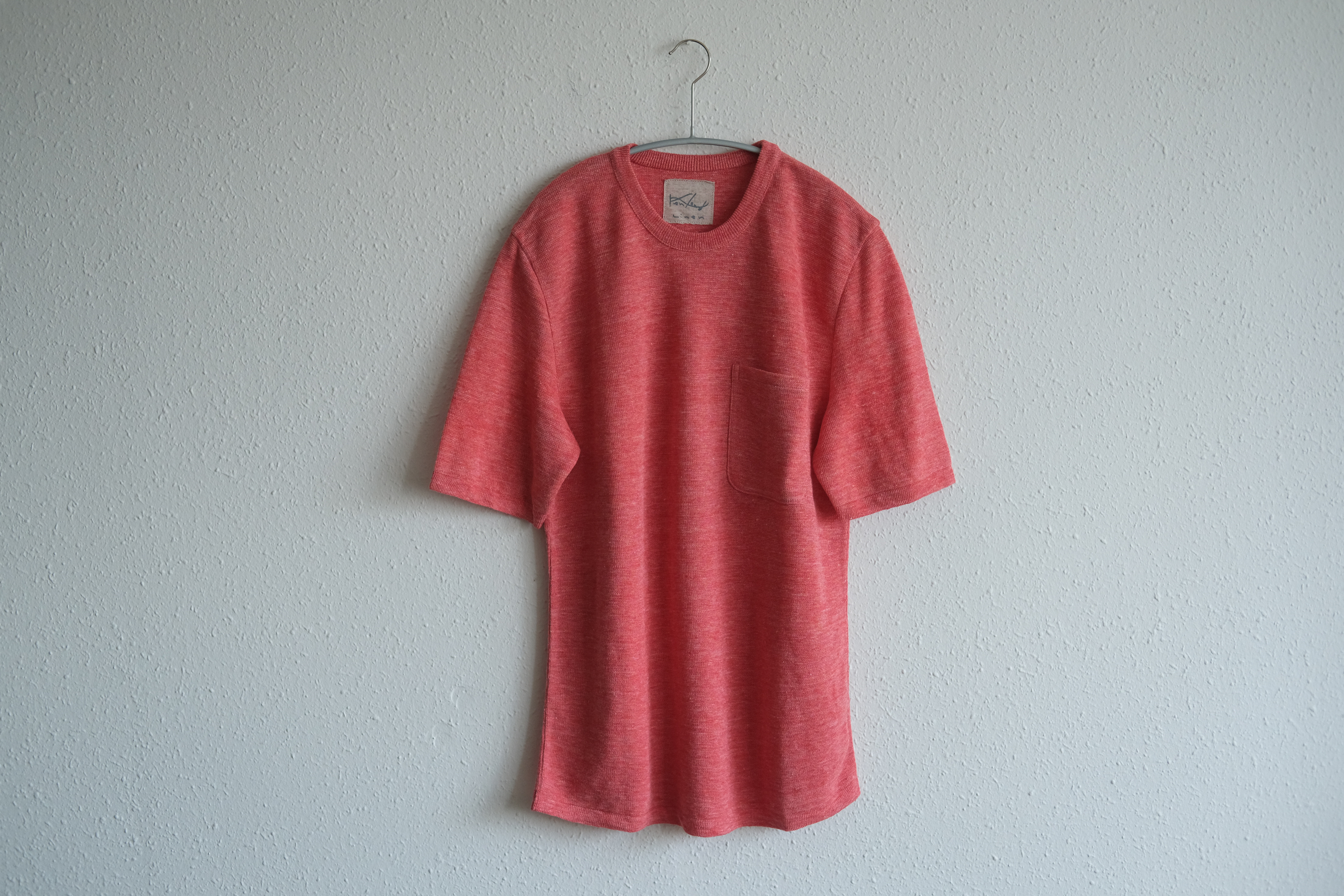 リネンニット半袖プルオーバー（レッド）｜メンズフリーサイズ