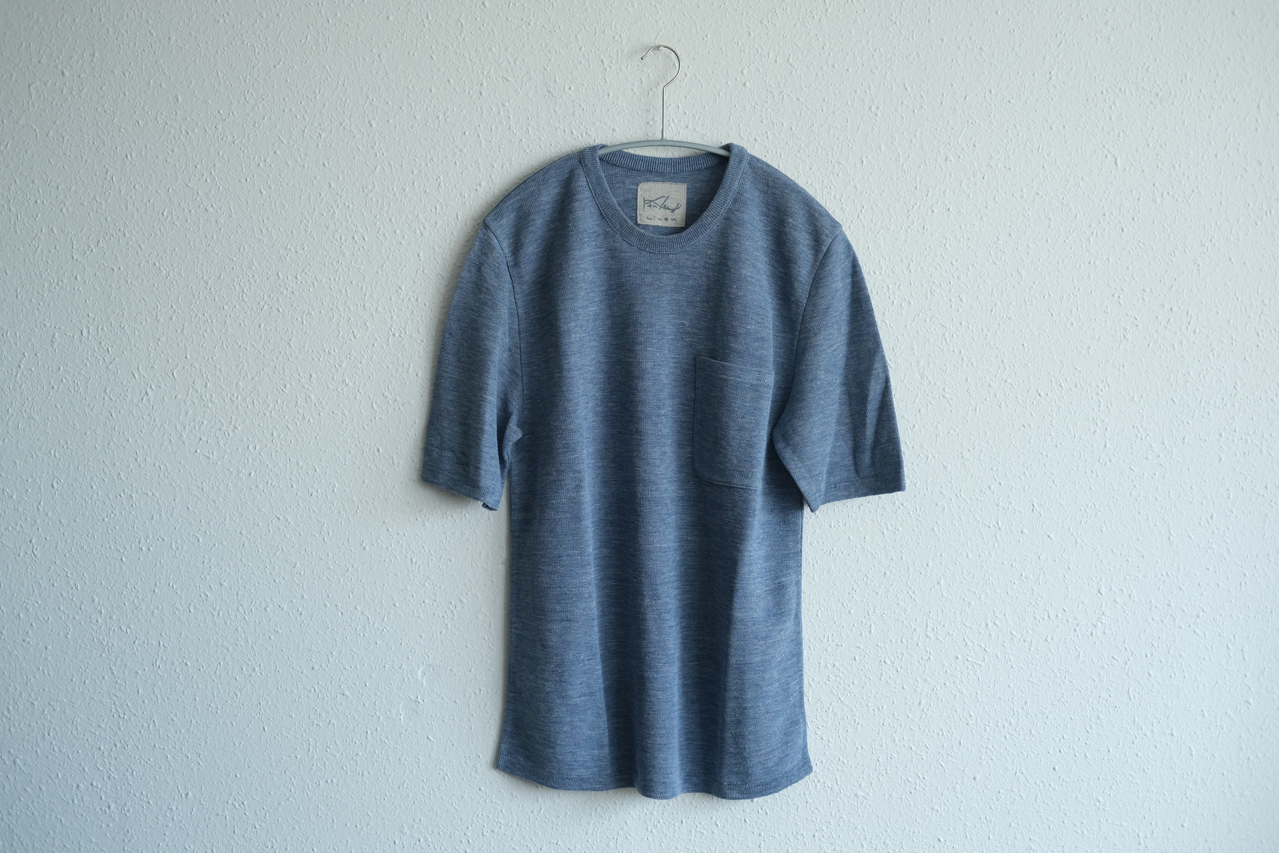リネンニット半袖プルオーバー（ダークスカイ）｜メンズフリーサイズ