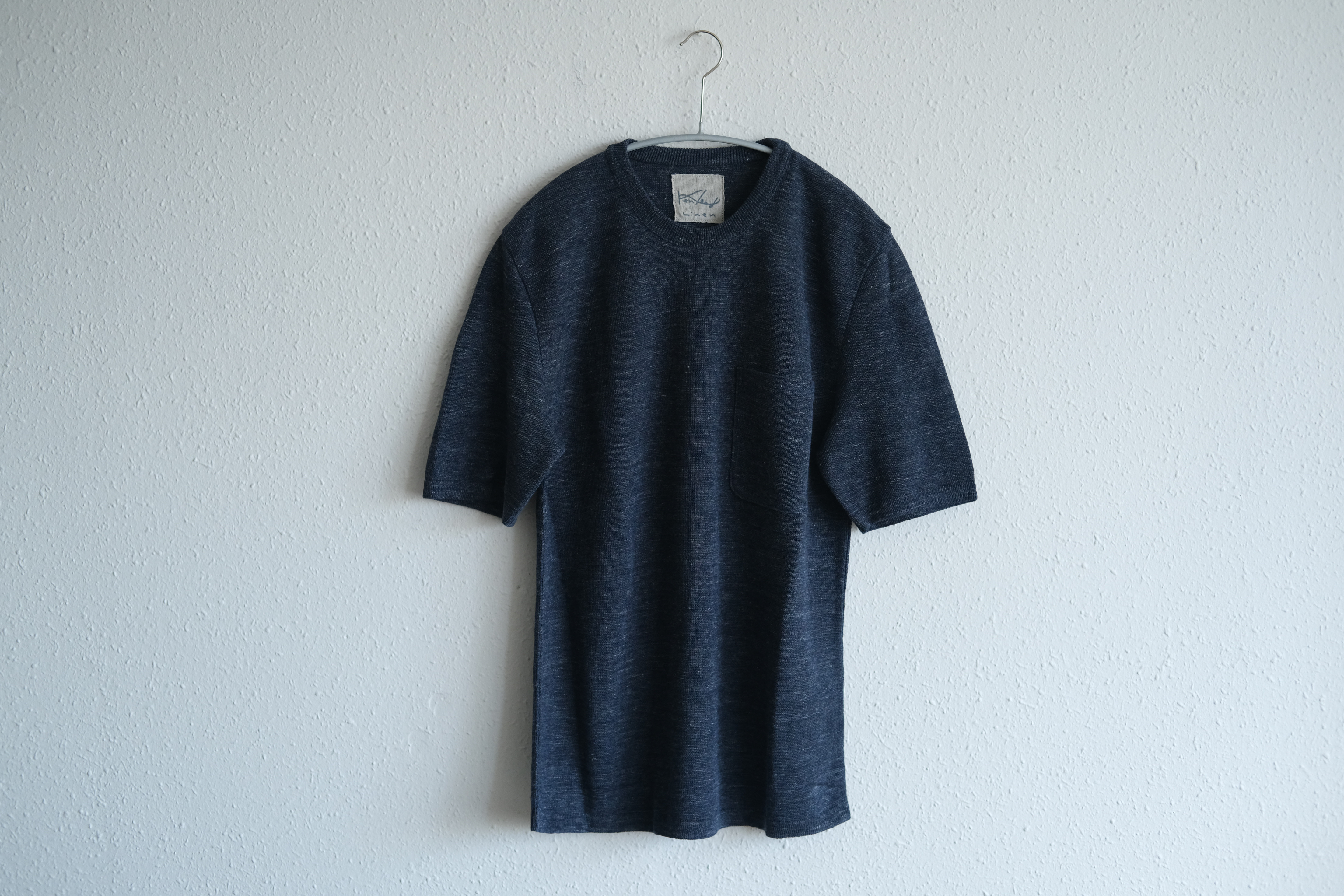 リネンニット半袖プルオーバー（Dネイビー）｜メンズフリーサイズ