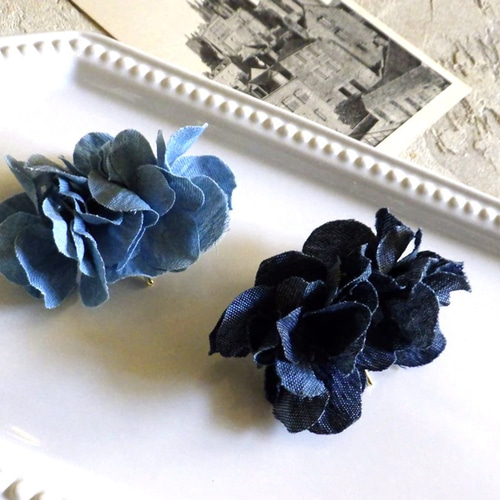 紫陽花のポニーフック □ 柔らかデニムの紫陽花 □ 2色展開 ライト
