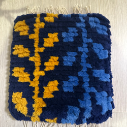 ノッティング織り椅子敷 座布団 丸型 紺 カーペット・絨毯・ラグ