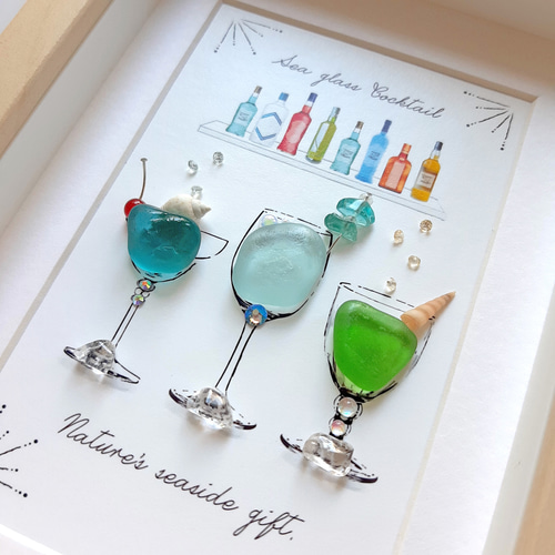 シーグラスアート『 桜カクテル❀.*゜』他5点 海の恵みのカクテル3 “gift”〉シーグラスアート その他アート moon