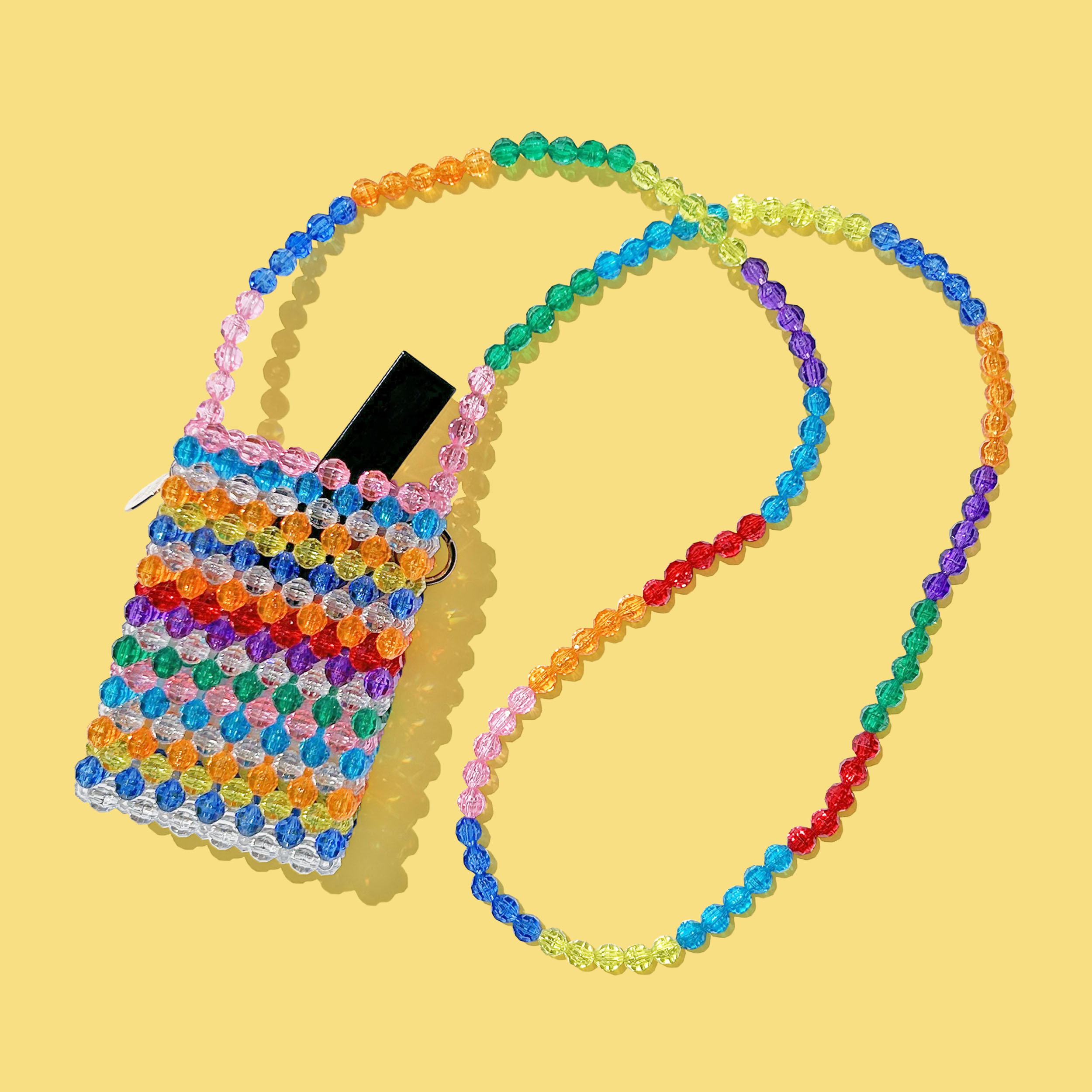 ネックポーチ　マルチケース　colorful stripe　ビーズバッグ