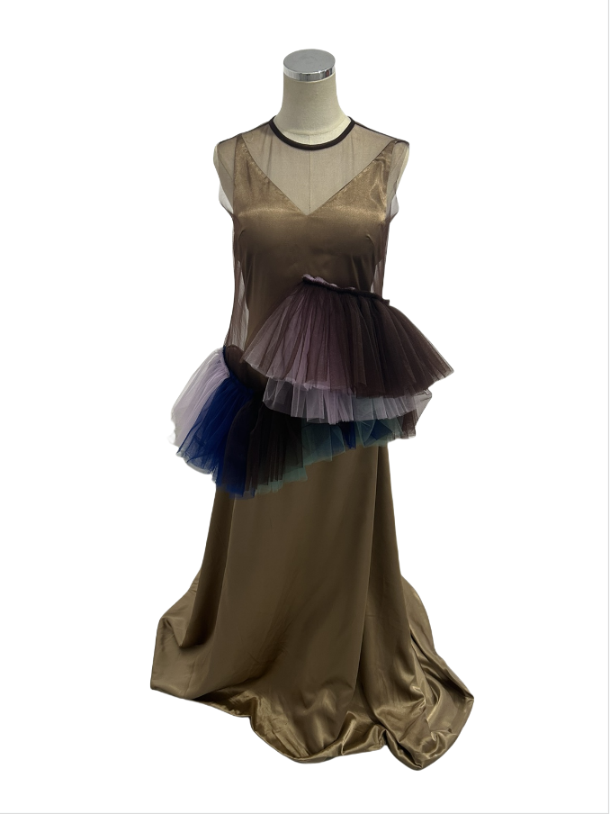 パーティードレス トップス キャミソール ノースリーブ 背中見せ 光沢サテン ブライダル  前撮り 二次会