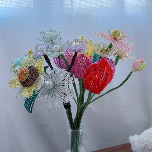 ポピーのビーズフラワー】インテリア/ビーズフラワー/花束/オレンジ