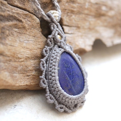 ラピスラズリ天然石マクラメネックレス mac428エスニックアジアンエキゾチックな金属アレルギーフリーアクセサリー 3枚目の画像