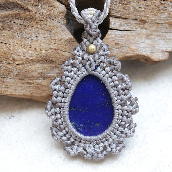 ラピスラズリ天然石マクラメネックレス mac428エスニックアジアンエキゾチックな金属アレルギーフリーアクセサリー 11枚目の画像
