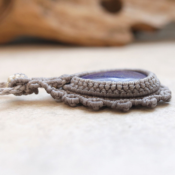 ラピスラズリ天然石マクラメネックレス mac428エスニックアジアンエキゾチックな金属アレルギーフリーアクセサリー 8枚目の画像