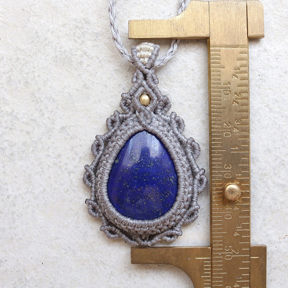 ラピスラズリ天然石マクラメネックレス mac428エスニックアジアンエキゾチックな金属アレルギーフリーアクセサリー 10枚目の画像