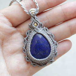 ラピスラズリ天然石マクラメネックレス mac428エスニックアジアンエキゾチックな金属アレルギーフリーアクセサリー 12枚目の画像