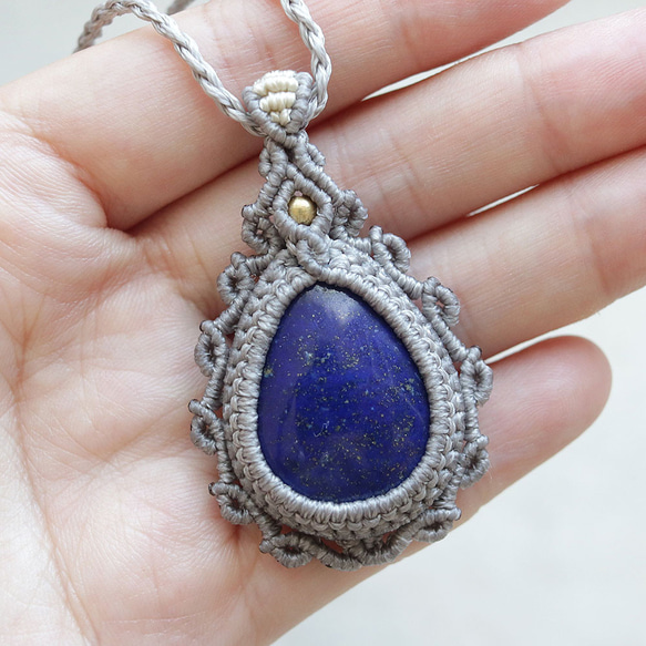 ラピスラズリ天然石マクラメネックレス mac428エスニックアジアンエキゾチックな金属アレルギーフリーアクセサリー 12枚目の画像