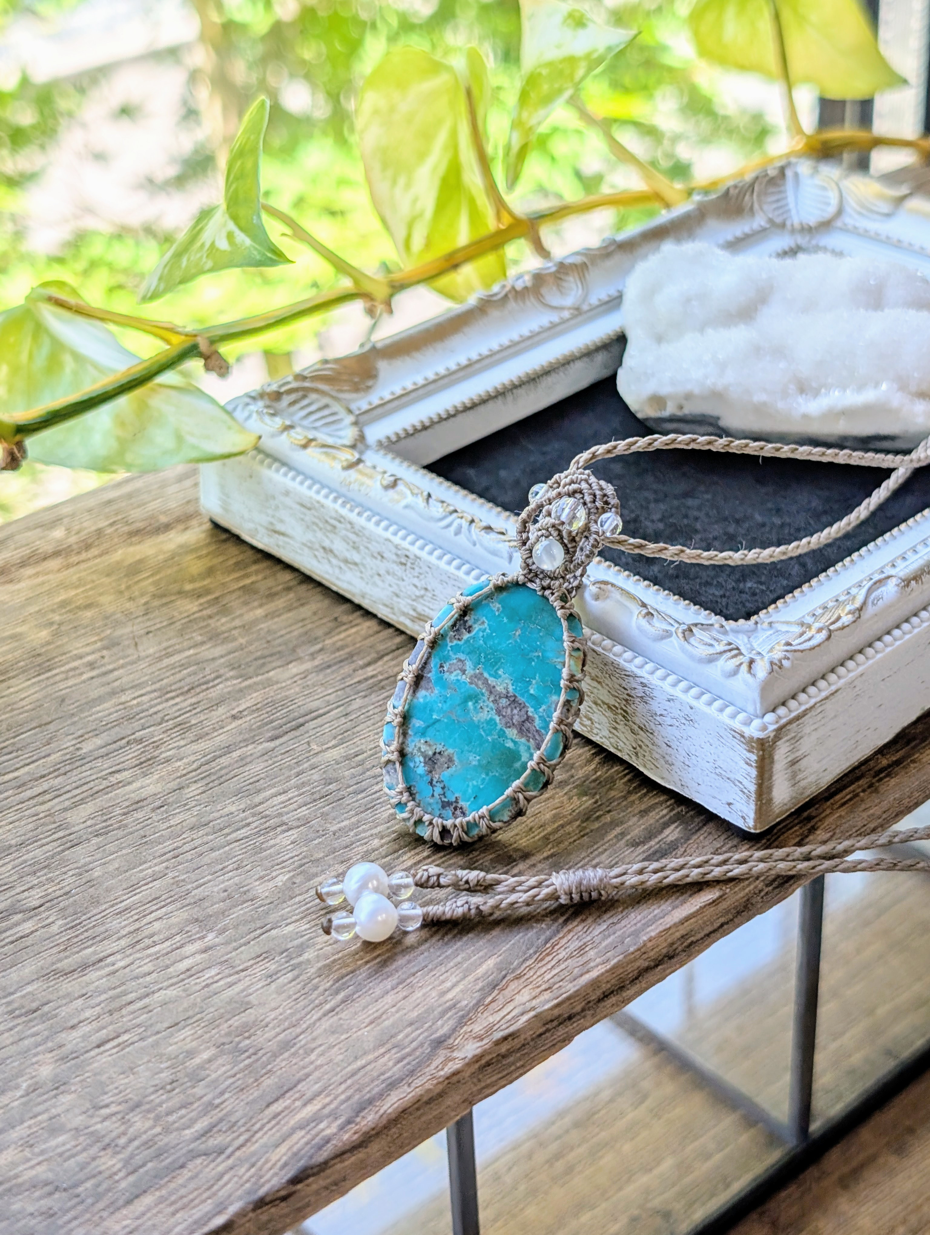 ☆ターコイズ・トルコ石 (イラン産)☆マクラメ編みネックレス 405 ・マクラメネックレス