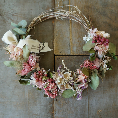 シルバーピンクのハーフリース♡ドライフラワー＆プリザーブドフラワー