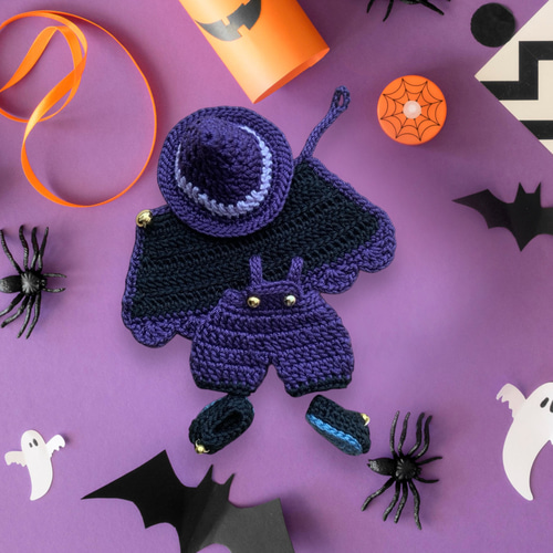 魔女(魔導士)猫のハロウィンバッグチャーム 黒猫 あみぐるみ とんがり