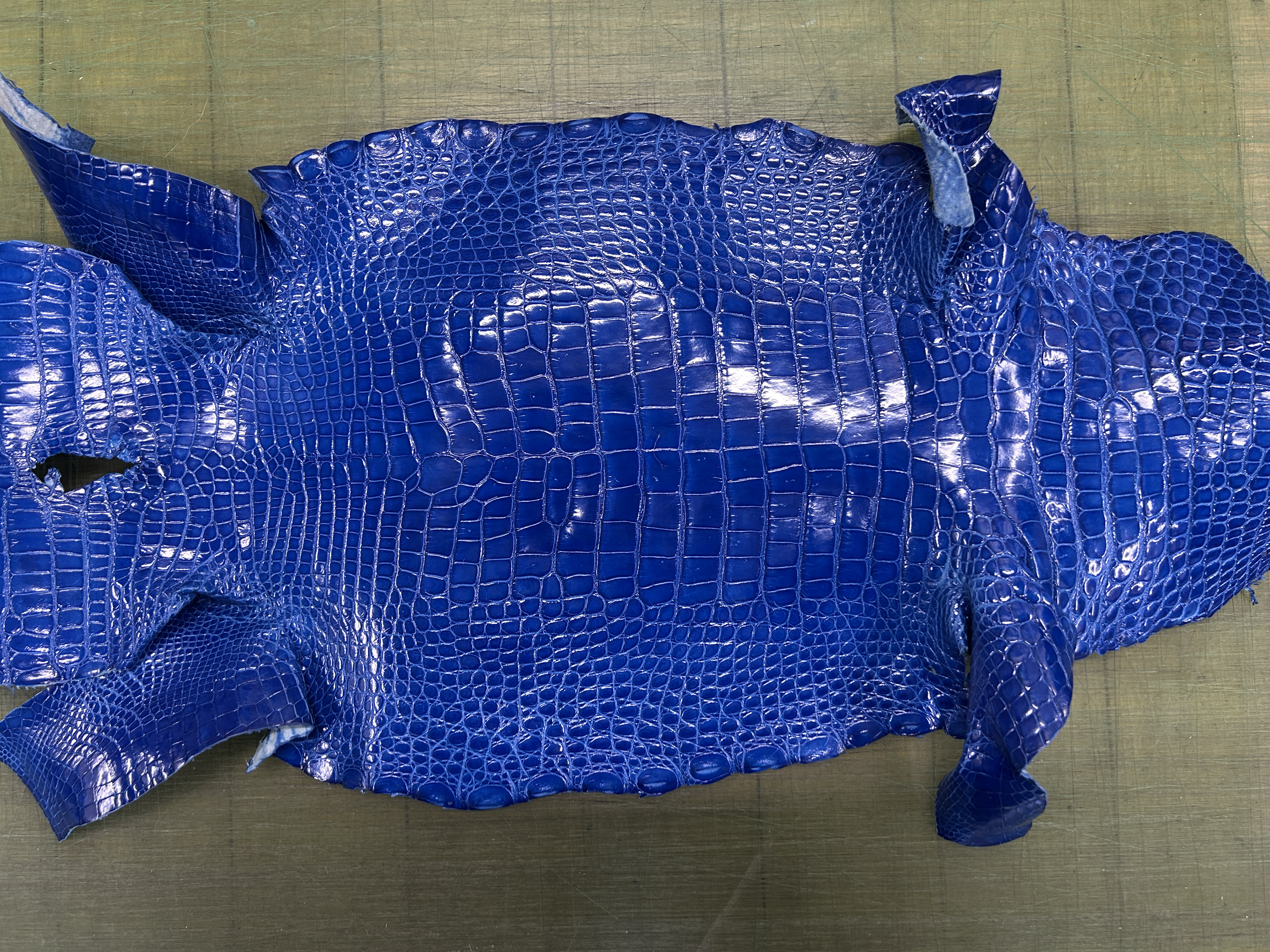 【KATOU様専用】リアルクロコ　艶ブルー　大きく開いて使いやすい！マチ付き長財布 14枚カードポケット ＆ タッセル