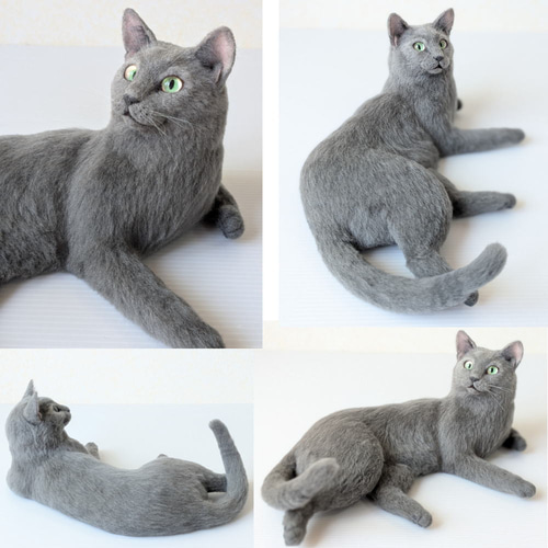 羊毛フェルト　ロシアンブルー　ウチの子　オーダー 羊毛フェルト◇うちの子◇猫 オーダー リアル ネコ 全身タイプ ペット