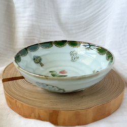 チコロット❤️三つ足浅鉢❤️すべて手描き❤️染付け❤️一品盛り❤️中鉢❤️フリーボウル❤️bowl❤️モチーフいっぱい 5枚目の画像