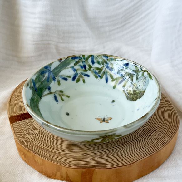 チコロット❤️三つ足浅鉢❤️すべて手描き❤️染付け❤️一品盛り❤️中鉢❤️フリーボウル❤️bowl❤️かぐや姫 3枚目の画像