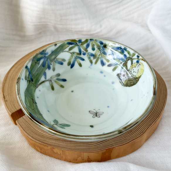 チコロット❤️三つ足浅鉢❤️すべて手描き❤️染付け❤️一品盛り❤️中鉢❤️フリーボウル❤️bowl❤️かぐや姫 3枚目の画像