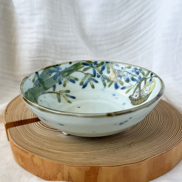 チコロット❤️三つ足浅鉢❤️すべて手描き❤️染付け❤️一品盛り❤️中鉢❤️フリーボウル❤️bowl❤️かぐや姫 4枚目の画像