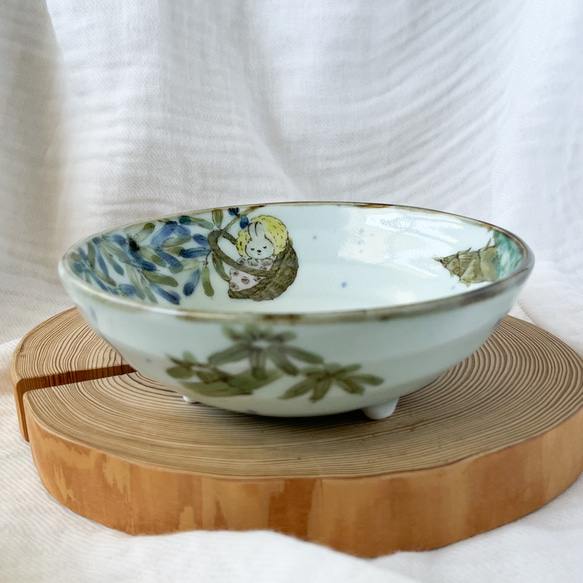 チコロット❤️三つ足浅鉢❤️すべて手描き❤️染付け❤️一品盛り❤️中鉢❤️フリーボウル❤️bowl❤️かぐや姫 6枚目の画像